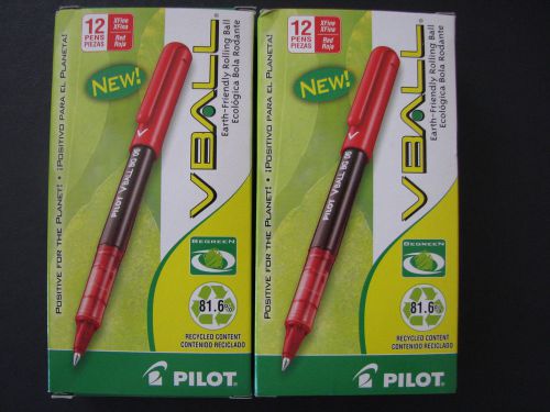 24 Pilot Recycled VBall BeGreen Liquid Ink Rollerball Pens Extra Fine Point Red