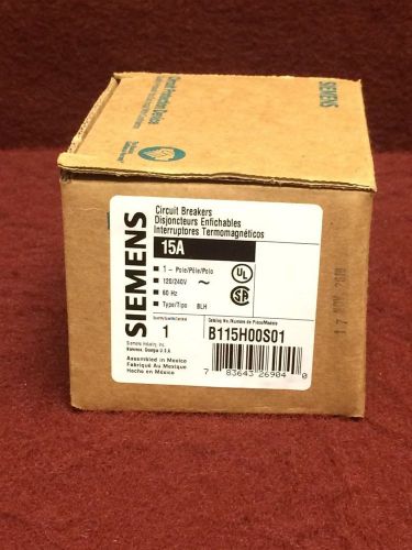 Siemens B115H00S01 Bolt On Circuit Breaker, 15A, 1P, 22kA, 240V