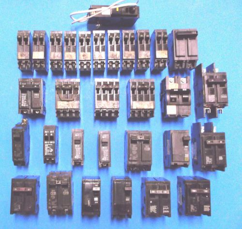 HUGE LOT OF 31 CIRCUIT BREAKERS ASSORTED SQUARE-D/SIEMENS/GE/CUTLER-HAMMER