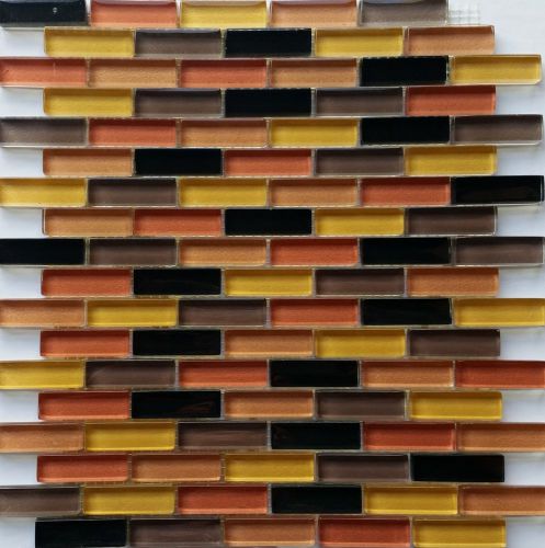 glass tile kitchen back splash wall mixed brown yellow black bathroom