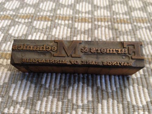 VINTAGE LETTERPRESS | FARMERS AND MECHANICS SERVICE BANK MINNEAPOLIS PRINT BLOCK