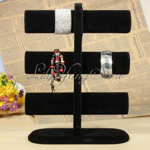 Black 3 Tier Rack Velvet Bangle Watch Bracelet Stand Box Case Jewellery Display