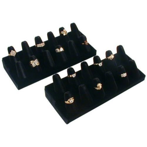 12 Finger Ring Display Black Velvet 8 1/4&#034; 2Pcs