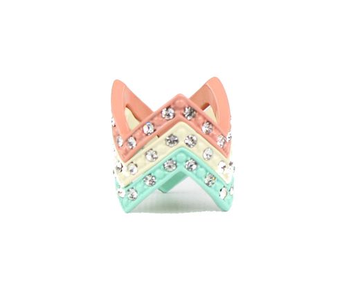 3TEN Chevron Zig Zag Ring Stack Set of 3 with Crystal Rhinestones Peach Mint