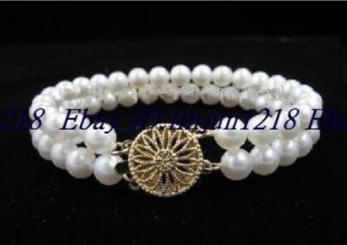 Charming 7-8mm White Cultured Akoya Pearl 2 Row Bangle 7.5&#039;&#039; AA-556