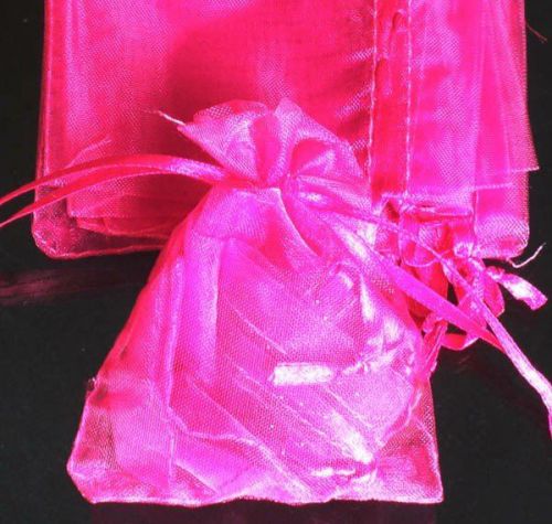 50Pcs Solid Hot Pink Drawstring Organza Gift Pouch Bag 2.7x3.5&#034;  Holiday GIFT A