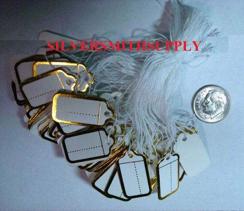 100 GOLD foil paper jewelry price tags Write on labels &amp; attachment string pt004