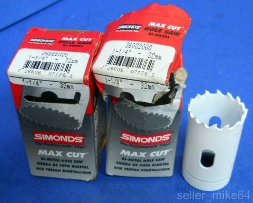 SIMONDS 36002000, BI-METAL HOLE SAW, 1-1/4&#034; DIAMETER, 3/8&#034; NPT, LOT OF 2, NIB