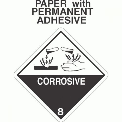 Corrosive class 8 paper labels d.o.t. 4x4 (roll of 500) for sale