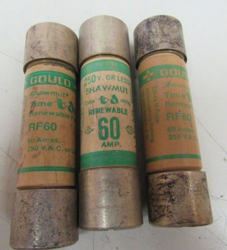 LOT OF 3 GOULD SHAWMUT RENEWABLE TIME DELAY FUSE RF60 60A 60 AMP A 250 VAC