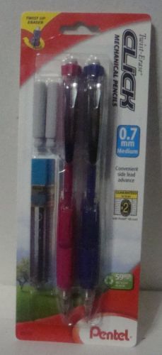 2 * pentel twist-erase side click mechanical pencils red/blue barrels 0.7mm for sale