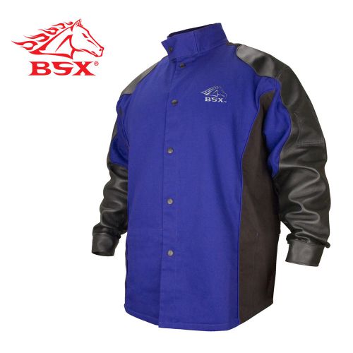 Revco BXRB9C/PS BSX Welding Jacket FR Cotton Blue with Black Pigskin Sleeves