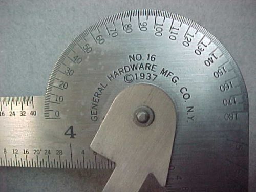 VINTAGE 1937 GENERAL HARDWARE NO.16  PROTRACTOR, CENTER FINDER, SQUARE, ETC.