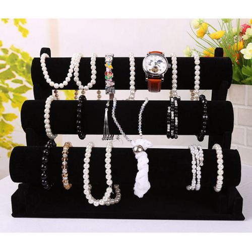 3-Tier Removable Velvet Jewelry Display Shelf Watch Bracelet Holder Stand Rack