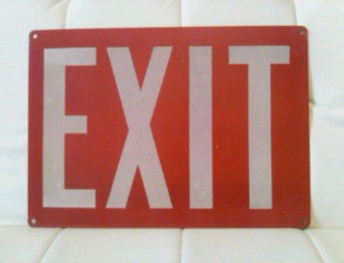 Vintage industrial red exit sign reflective man cave steam punk for sale