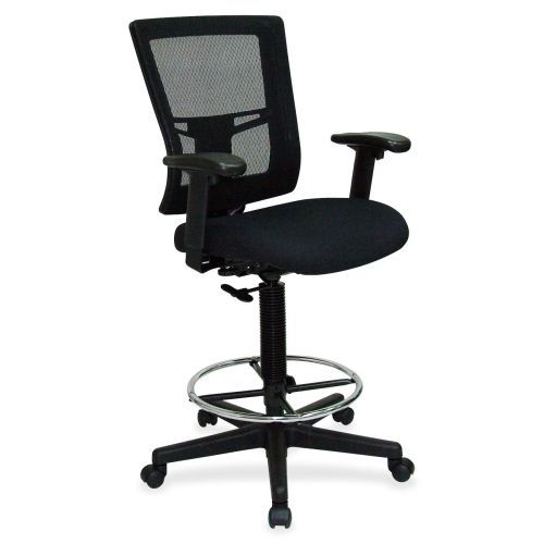 Lorell Breathable Mesh Drafting Stool, Padded Arms, Adjustable, Black