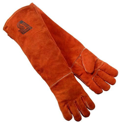 Welding gloves 23-inch shoulder length split cowhide foam lined lg durable orang for sale