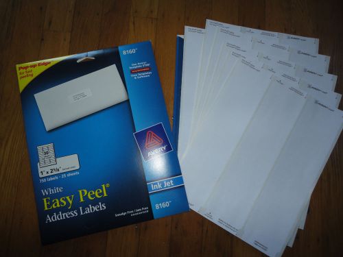 New Avery 8160 InkJet Labels 1&#034; x 2 5/8&#034; 750 Labels Easy Peel White +180 extra!