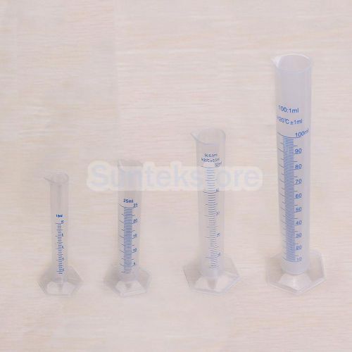 4pcs 10 25 50 100 ml clear plastic polypropylene graduated cylinder measuring for sale