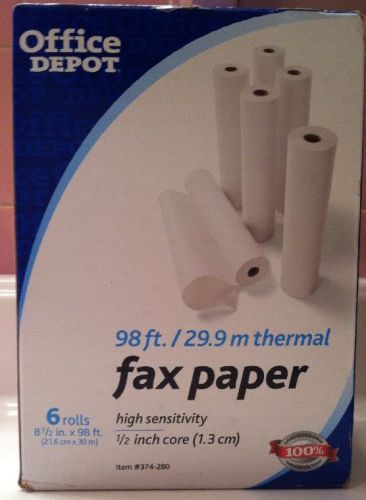 Office Depot Thermal Fax Paper High Sens. 1/2&#034; Core 8 1/2&#034; X 98&#039; 6 Rolls NEW