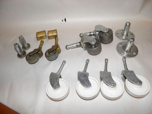 VINTAGE LOT OF 8 METAL &amp; HARD PLASTIC IRON BRASS CASTERS WHEELS &amp; SOCKETS