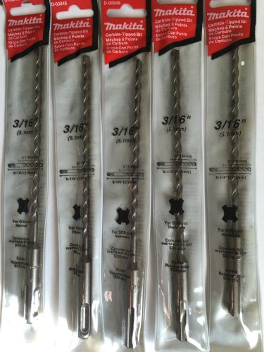 Makita d-00848 3/16 x 8 1/4&#039;&#039; sds carbide tip bit set of 5 bits for sale