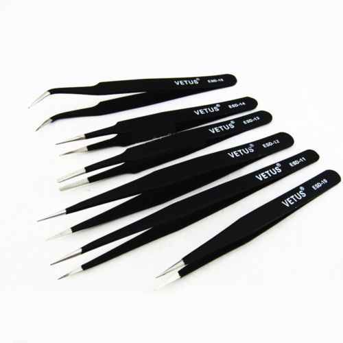 6PCS ESD Anti-Static Stainless Safe Steel Tweezers Set Maintenance Repair Tools