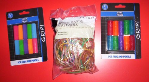 20 ASSORTED  Pen/Pencil Spiral Gel  &amp; Foam Grip &amp; Bag of Rubber Bands~ASSORTED