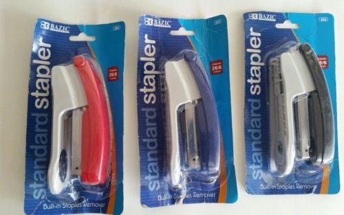 3 pack of BAZIC Standard (26/6) Cushion Grip Stapler, 500 Count Staples