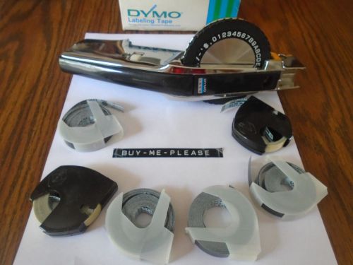 VINTAGE 1982 DYMO 1550 CHROME HANDHELD LABEL MAKER WITH ROLLS!!!