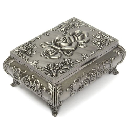 Metal Antique Necklace Trinket Ring Jewellery Display Storage Vintage Box Case