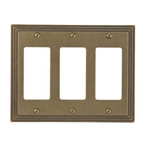 Amerelle 84RRRRB Steps Cast Metal Triple Rocker/GFCI Wallplate, Rustic Brass