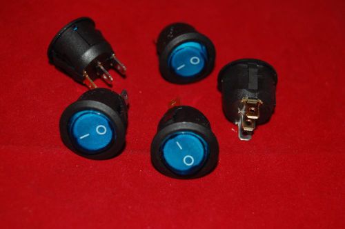 5 Pcs ROUND Blue Light Illuminated 2 Position Boat Rocker Switch 3 Pin 12V AC/DC