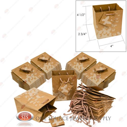 50 Kraft Butterfly Brown Paper Tote Gift Merchandise Bags 4&#034; x 2 3/4&#034; x 4 1/2&#034;H