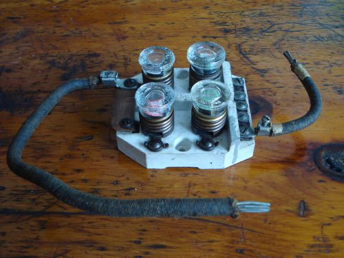 Vintage Porcelain Fuse Holder Block Original Aluminum Wiring &amp; Glass Top Fuses