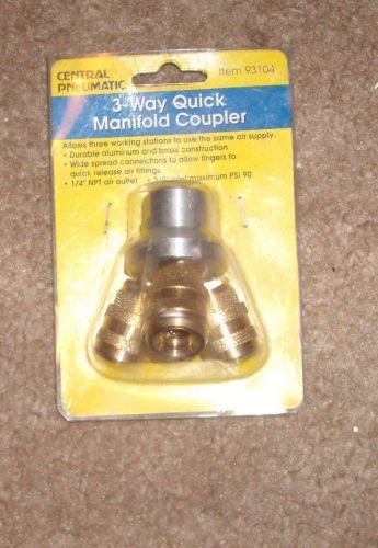 Central Pneumatic 3-Way Air Hose Manifold Quick Connect Brass Coupler 1/4&#034; NPT