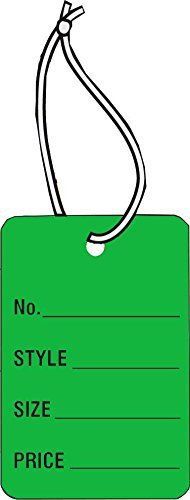 Small Garment Tag, DARK GREEN COLOR 1-7/8&#034; x 1-1/4&#034;, &#034;No, Style, Sz, Prc&#034;, Strun