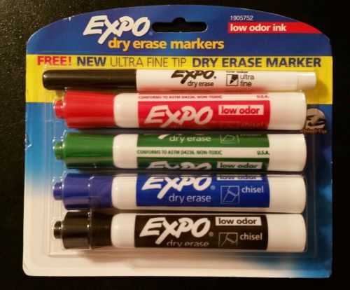 EXPO DRY ERASE MARKERS 5 Low Odor Ink 4 Chisel Tip 1 Ultra Fine Tip Colors