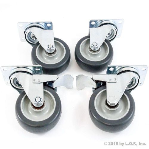 Set 4 swivel plate casters kit 4&#034; non mark rubber wheels, brakes non rust cart for sale