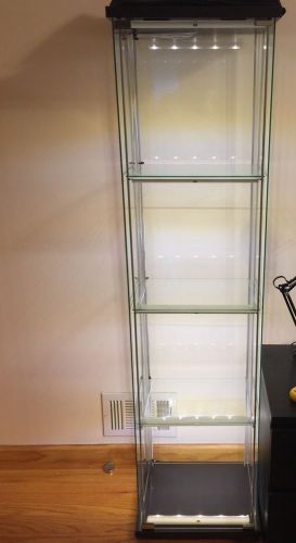 Ikea glass door shelf cabinet w/ led strip lights custom showcase display detolf for sale