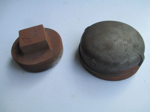 3&#034; black malleable iron cap and 3&#034; pipe plug for sale