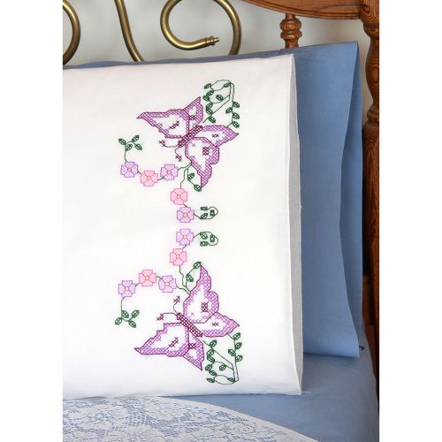 &#034;Stamped Perle Edge Pillowcases 30&#034;&#034;X20&#034;&#034; 2/Pkg-Beautiful Butterflies&#034;