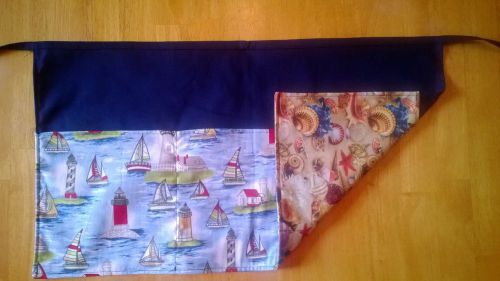 2 in 1 Reversible Ocean Beach Lighthouse Boat waitress half apron, 3 pocket