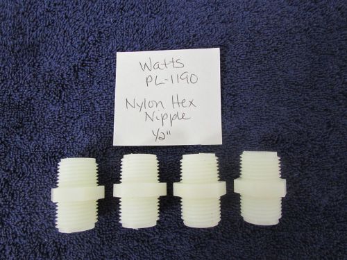 Watts Hex Nipple 1/2&#034; x 1/2&#034; MPT X MPT Nylon Qty 4 Watts PL1190 X19