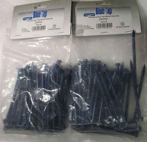 100 BLUE-TAP CONCRETE MASONRY SCREWS/ ANCHORS W/ HEX WASHER HEAD SLOT 1/4&#034; x 4&#034;