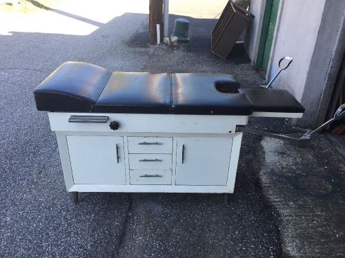 Vintage Medical Examination Table With Stirrups And Storage Cabinets Drawers