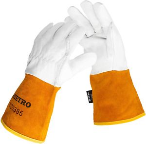 BEETRO Welding Gloves, Goatskin Mig/Tig Welder with Extra Length Cowhide Split L
