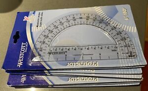Lot Of 10 Westcott 6-Inch Plastic 180 Degree Protractor, Clear 6 Inch