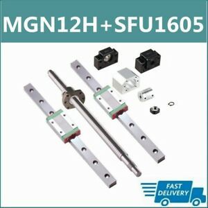 2X MGN12H Linear Silde Rail+BallScrew SFU1605 250-450mm End Machine BK/BF12 Set