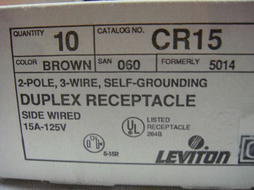 DUPLEX RECEPTACLE, LEVITON, CR15, 15A 125V, BROWN, SELF GROUNDING, 40 PCS.,